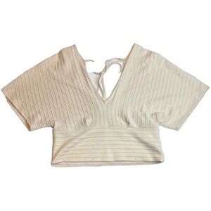 Zara Traffaluc off  white boho textured V neck top